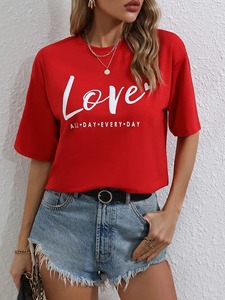 Camiseta de verano para mujer Mezcla de algodón y poliéster Manga corta Casual Top Camisetas con estilo - Product Image 6