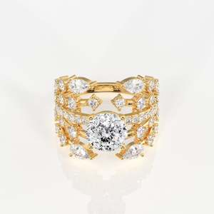 แหวนเงินสเตอร์ลิงประดับเพชรโมอิสซาไนต์ทรงโปรตุเกสและทรงมาร์ควิส - Product Image 1