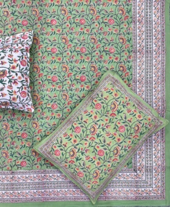 Jaipuri ผ้าปูที่นอนผ้าฝ้าย100% ลายดอกไม้สีเขียวอ่อนชุดเครื่องนอนระดับพรีเมี่ยมพิมพ์ลายดอกไม้ - Product Image 6