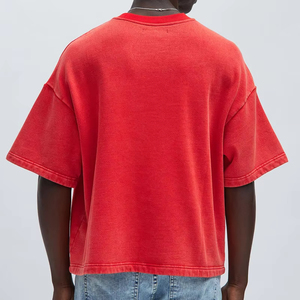 Camiseta de hombre de algodón pesado con hombros caídos, estilo urbano, holgada, vintage, con estampado de lavado ácido, tallas grandes - Product Image 3