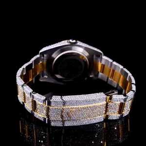 SHIVPATH luxe hommes deux tons glacé Moissanite diamant montre nouveauté analogique chiffre romain Simple verre hanche mode affaires - Product Image 4