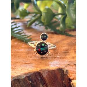 Southwest Made Sterling Silver <b>Turtle</b> <b>Ring</b> with Natural Opal Inlay Rhodium Plated - Product Image 3