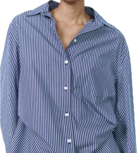 Camisa de manga larga para mujer de calidad superior CAMISA DE RAYAS AZULES Aspecto profesional clásico para oficina y negocios a precio asequible - Product Image 3