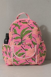 Sac à dos matelassé fait main élégant à fleurs roses, fermeture éclair, doublure en coton biologique, léger, grande capacité, 10 kg, unisexe - Product Image 4