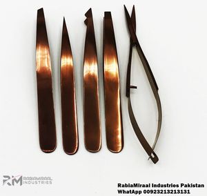 Ensemble de pincettes à sourcils inclinées en acier inoxydable en gros outils de soins de beauté en or rose avec emballage de sac à ciseaux à ressort - Product Image 6