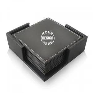 Posavasos de taza de café decorativos absorbentes de cuero PU redondos impermeables personalizados de diferentes temas con Base de corcho - Product Image 3