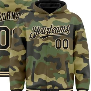 Custom <b>Camo</b> Black-Neutral 3D Bomber Full-Snap Varsity Letterman Salute to Service Hoodie <b>Jacket</b> - Product Image 6
