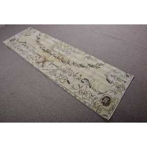 พรมขนาด 2.4x8 ฟุต, พรมวินเทจตุรกี, พรมลายดอกไม้สีขาวน้ำตาล - Product Image 4