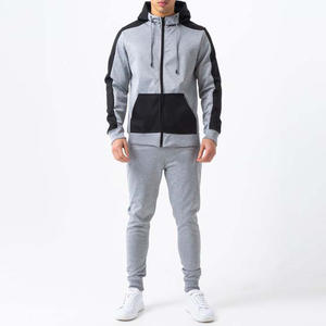 100% chándales de algodón para hombre de alta calidad OEM diseño de logotipo personalizado manga larga invierno contraste Color polar cremallera 2 uds chándales - Product Image 6