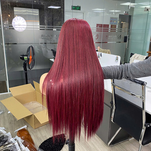 Vietnamese Hair Human Hair Natural Hair Super Double Drawn Burgundy Color Bone Straight Transparent Lace <b>Wigs</b> - Product Image 5