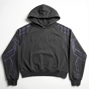 Sweat à capuche en polaire polyester/coton écologique de haute qualité pour homme, poids lourd 500 g/m², logo en relief, motif graphique cyber, coupe classique - Product Image 1