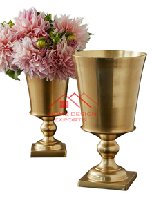 Latest Design <b>Golden</b> Finished Aluminum Metal Trumper Floor Planter Vase Hot Selling Metal Vase at Wholesale Price - Product Image 2
