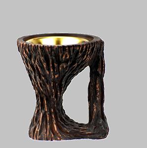 Tree Trunk Design Resin <b>Bakhoor</b> <b>Burner</b> with Brass Bowl Rustic Handmade Incense Holder for Arabic Oud and Home Fragrance Rituals - Product Image 1