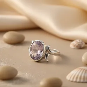 Boucles d'oreilles fines en argent 925 pour femmes, bijoux en pierre précieuse améthyste, bague - Product Image 1