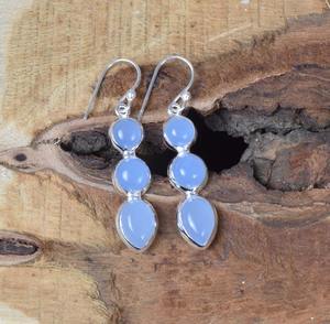 Pendientes clásicos hechos a mano de Calcedonia de Plata de Ley 925 sólida para niñas, joyería de plata fina, piedras preciosas naturales, joyería de sello 925 - Product Image 4