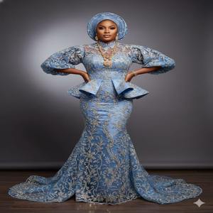 Vestido de Encaje Lujoso con Borde Festoneado Negro, Diseño Floral con Pedrería de Cristal de Alta Calidad, Hecho a Mano, para Ceremonias - Product Image 1