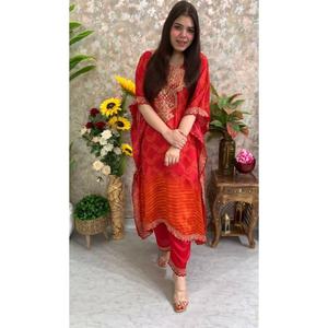 Nouvelle arrivée 2024 Robe de fête islamique de luxe pour adultes en soie chinoise pure brodée Salwar Kameez Design ethnique moderne pour - Product Image 1