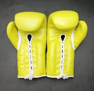 Gants de boxe gagnants jaunes lacés personnalisables de haute qualité Entraînements d'arts martiaux Pro-Winning en cuir véritable - Product Image 3