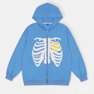 Sudadera con capucha Y2k de esqueleto de alta calidad para hombre, Sudadera con capucha extragrande mezclada de algodón transpirable de fabricante al por mayor - Product Image 1