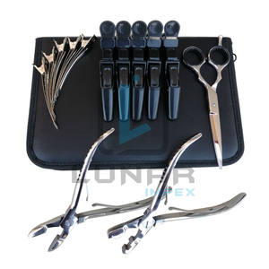 Pinzas de cierre de rana para el pelo, herramientas de extensión de pelo, Kit de funda de PVC de cuero negro y etiquetado de marca personalizado - Product Image 1