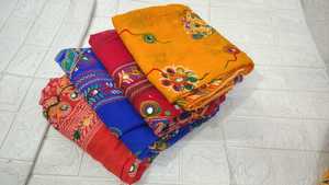 Todos los colores de algodón para mujer Phulkari Dupatta bordado a mano espejo hoja trabajo Chunni regalo de boda Dupatta Mehndi Dupatta Favor - Product Image 2