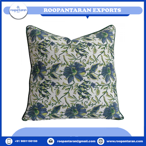 Funda de Almohada Decorativa 100% Algodón, Diseño Floral y Rayas Estampado a Mano con Técnicas de Tejido Festivas y Ribete, Superventas - Product Image 6