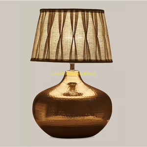 Modern hammered bronze <b>table</b> <b>lamp</b> with beige fabric <b>shade</b> elegant lighting fixture <b>for</b> bedroom bedside living room office <b>lamps</b> - Product Image 6
