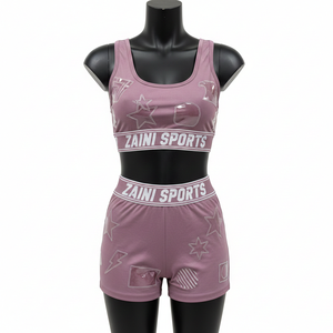 ชุดเซ็ตบอดี้สูทขาสั้นผู้หญิงสีม่วงอมชมพู ผ้าคอตตอนผสมสแปนเด็กซ์ พรีเมียม 220 GSM เนื้อผ้านุ่ม ยืดหยุ่น รับสกรีนโลโก้ด้วยความร้อน - Product Image 1