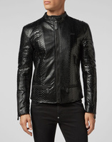 Veste en cuir véritable pour homme, col montant, effet python, en cuir de vachette, couleur noire, personnalisation disponible