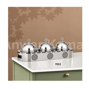 Juego de 3 piezas de cuenco de chocolate redondeado de acero inoxidable plateado y dorado con tapa para mesa de comedor y decoración de mesa - Product Image 3