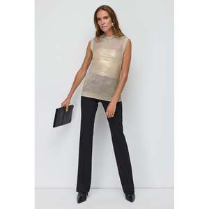 Blusa Casual Brillante sin Mangas con Capucha y Hombros Descubiertos con Logotipo Frontal en Viscosa - Product Image 2