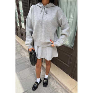 Women's Hooded and Skirted Knit Set 10224 Collection Comfortable <b>Sweater</b> <b>Skirts</b> - Product Image 2