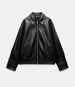 Blouson Bomber matelassé en peau de mouton noir pour femme, coupe oversize, fermeture éclair, style décontracté, streetwear, style vintage, doux et uni - Product Image 3