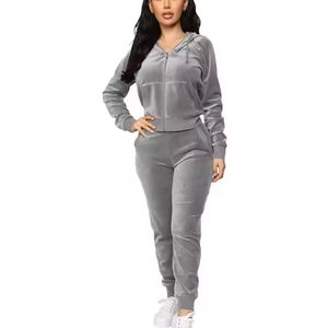 Conjunto de 2 Piezas de Chándal de Terciopelo para Mujer, Talla Grande, Personalizado, de Invierno, con Capucha y Cremallera, Pantalones Deportivos Elásticos - Product Image 1