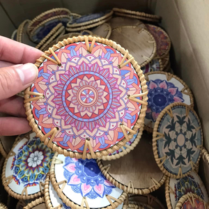 Rattan Bamboo Charger Dishes & Plates Eco-friendly Handmade Set 6 Rattan <b>Coasters</b> Mix <b>Ceramic</b> - Product Image 4