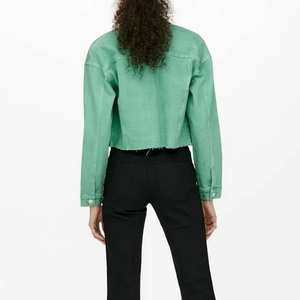 Chaqueta Vaquera Corta Verde de Moda para Mujer, Chaqueta de Mezclilla de Manga Larga con Logotipo Personalizado, Suministro del Fabricante - Product Image 4