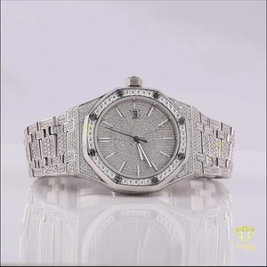 Offre Spéciale entièrement blanc entièrement glacé laboratoire cultivé diamant montre classique Date bâton numéro cadran Vintage Style acier inoxydable à vendre - Product Image 2