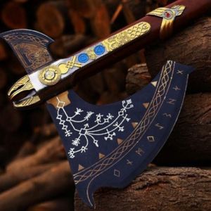 Hacha vikinga de acero al carbono hecha a mano personalizada Hacha Barbuda de supervivencia al aire libre con mango de madera de grado industrial - Product Image 6