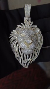 Pendentif en forme de lion serti de diamants cultivés en laboratoire certifiés GIA, taille brillant, or massif 9 carats, pour homme, bijoux de luxe tendance, cadeau - Product Image 2