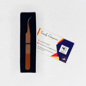 Pinzas para pestañas de acero inoxidable con revestimiento de Color en polvo marrón, agarre de diamante, extensión curvada, pestañas, Etiqueta Privada, punta de fibra, volumen - Product Image 6