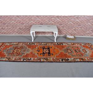 Turkish <b>Runner</b> <b>Rug</b> 3.1x10.8 ft, Orange Southwestern Vintage Wool <b>Rug</b> - Product Image 3