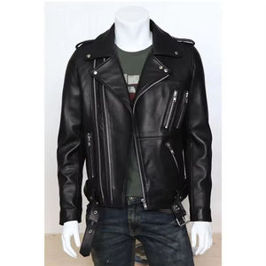 Chaqueta de Cuero para Hombre, Estilo Motociclista, Moda de Invierno, Cierre de Cremallera, Cuello Camisero, Corte Ajustado, Impermeable, Diseño de Parches en la Parte Delantera - Product Image 3