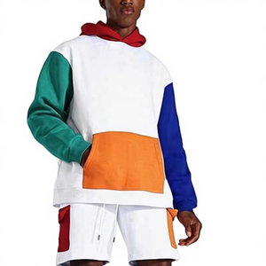 Ensemble de sweat-shirts à capuche pour homme, couleur contrastée, en polaire, décontracté, pour l'automne, design patchwork, blanc, vert, bleu, orange, rouge - Product Image 6