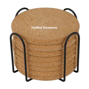 Embossed Leather Slate <b>Set</b> of 12 Coasters Black Round Shape Non-Slipping <b>Cup</b> Pads with Leather Holder for Glasses & <b>Cups</b> - Product Image 4