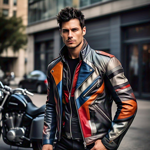 Multi Panel Motorbike Racing Jacket Homme Custom Fashion Designer Classic Biker Jacket Motorcycle Pu Faux Leather Jackets - Product Image 2