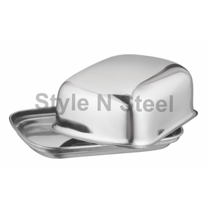 Vente en gros Boîte à beurre en acier inoxydable personnalisée Plat à fromage Beurrier en plastique avec couvercle Couvercle élégant en acier inoxydable pour servir - Product Image 1
