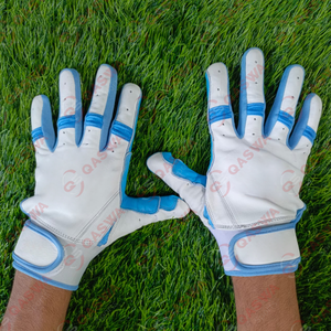 Gants de frappeur de Baseball professionnels nouveaux gants de Protection des mains en cuir à manchette courte de couleur bleu et blanc - Product Image 6