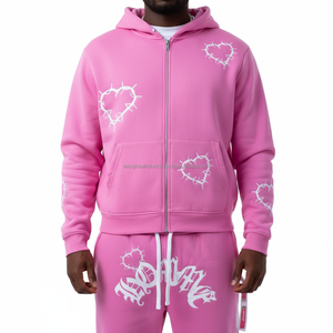 Ensemble sweat à capuche et pantalon évasé personnalisé avec logo brodé ou appliqué, style streetwear, délavé à l'acide, coupe oversize, 100% coton, par fabricant OEM - Product Image 2