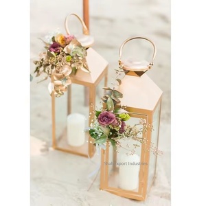 Juego de 2 Faroles Cuadrados de Metal/Vidrio, Ecológicos, Modernos, de Lujo, con Acabado Dorado Brillante, para Decoración de Mesa en Bodas, Hogar y Pascua - Product Image 2