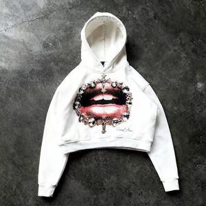 เสื้อฮู้ดดี้พิมพ์ลายโลโก้แบบกำหนดเอง ประดับด้วยคริสตัล เป็นมิตรกับสิ่งแวดล้อม สไตล์วินเทจ ทรงปกติ เนื้อผ้าหนา เสื้อผ้าผู้ชาย - Product Image 1